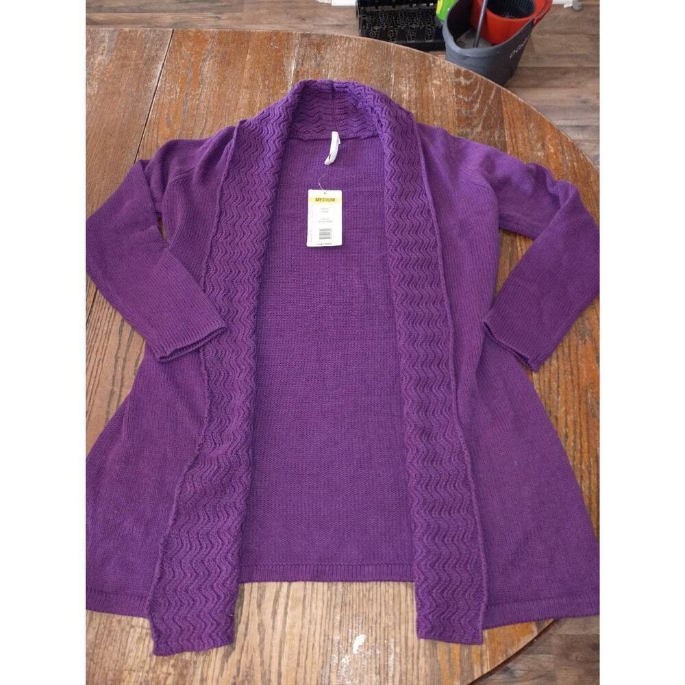 New Leo & Nicole Womens Medium Purple Plum Cardigan Sweater Open Front Knit
